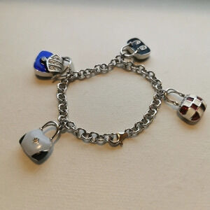✨ Vintage Silver Tone Handbag Charm Bracelet - Enamel 👜